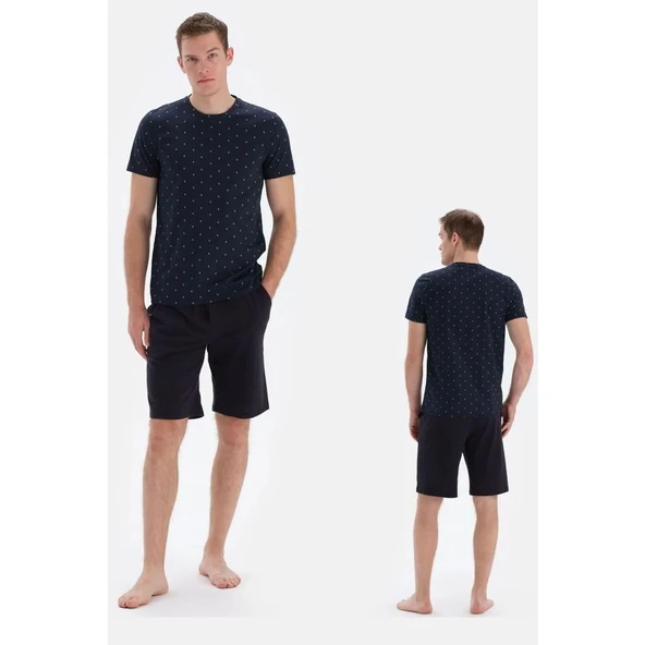 Eros 33022 Pamuklu Kısa Kollu Erkek Şortlu Pijama Takımı LACİVERT - 2