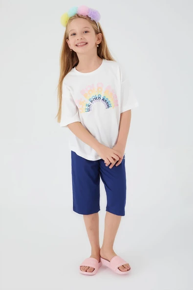 U.S Polo 1404 Krem Kız Çocuk Kapri Takım Pijama Takımı - Resim 2