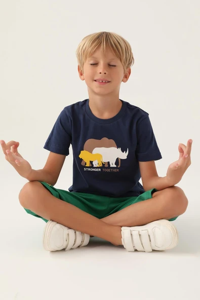 Roly Poly 3362 Pamuklu Kısa Kollu Erkek Garson Kapri Takım YEŞİL - Resim 2