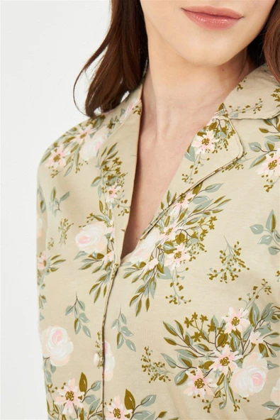 EROS GÜL DESENLİ GÖMLEK PİJAMA TAKIM YEŞİL - 4