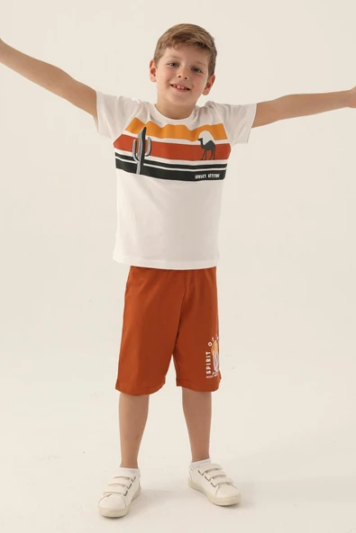 Roly Poly 3339 Pamuklu Baba Oğul  Kısa Kol Erkek Garson Bermuda Takım Beyaz ürün görseli 1