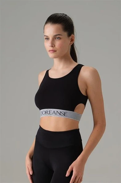 Doreanse 5598 Kadın Pencere Detay Sporcu Crop Siyah ürün görseli 1