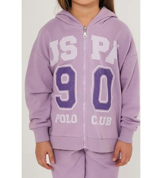 U.S Polo 1628 Lila Kız Garson Fermuarlı Pijama Takımı - Resim 4