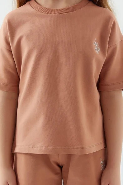 U.S POLO KIZ ÇOCUK ŞORTLU TAKIM KAPİÇİNO - Resim 4