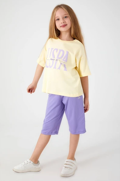 U.S POLO KIZ ÇOCUK KAPRİ TAKIM SARI - Resim 2