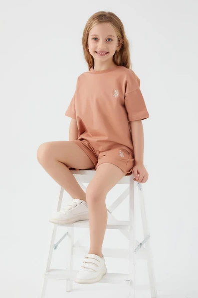 U.S POLO KIZ ÇOCUK ŞORTLU TAKIM KAPİÇİNO ürün görseli