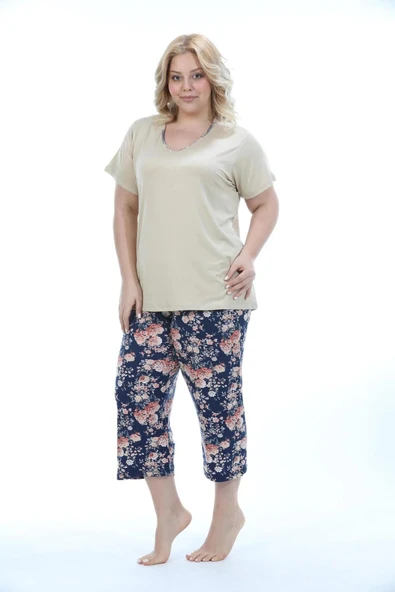 Etoile Büyük Beden Bambu Kadın Kapri Takım Pijama 74005B BEJ ürün görseli 1