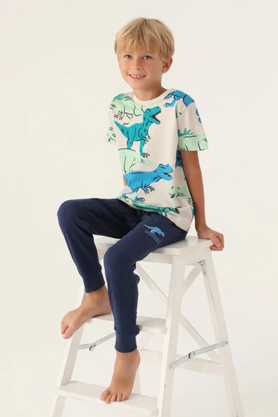 Roly Poly 3360 Pamuklu Kısa Kollu Erkek Garson Pijama Takımı İNDİGO - 2