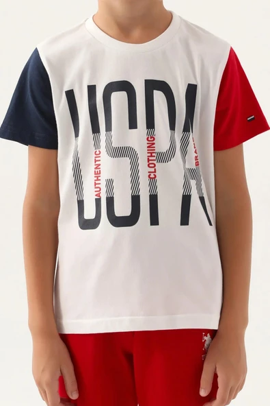 U.S Polo 1715 Pamuklu Kısa Kollu Erkek Garson Bermuda Takım Beyaz - Resim 4