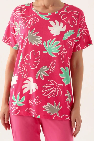 Roly Poly 3386 Pamuklu Anne Kız Kısa Kollu Kadın Pijama Takımı FUŞYA - Resim 4