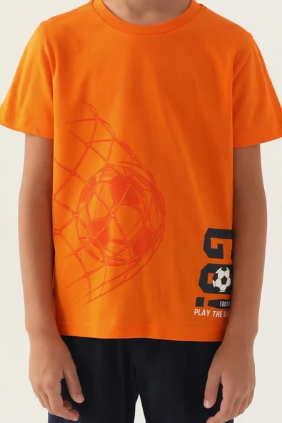 Roly Poly 3346 Pamuklu Kısa Kollu Erkek Çocuk Kapri Takım TURUNCU - 4