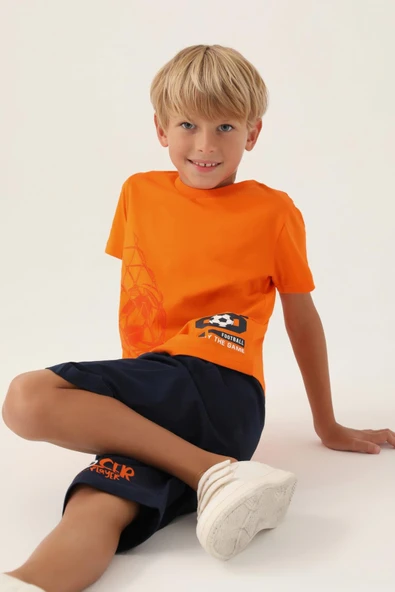 Roly Poly 3346 Pamuklu Kısa Kollu Erkek Çocuk Kapri Takım TURUNCU - 2