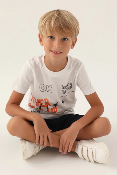 Roly Poly 3353 Pamuklu Erkek Garson Kısa Kollu Kapri Takım Beyaz - Resim 3