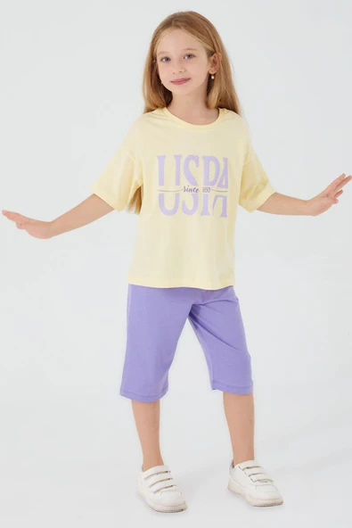U.S POLO KIZ ÇOCUK KAPRİ TAKIM SARI - Resim 3