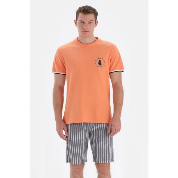 Eros 33042 Pamuklu Kısa Kollu Erkek Şortlu Pijama Takımı TURUNCU ürün görseli 1