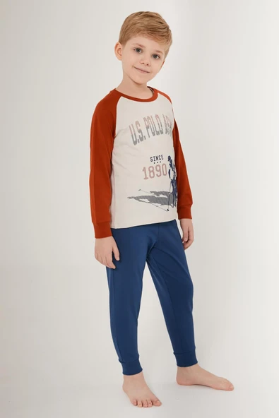 U.S POLO UZUN KOLLU ERKEK ÇOCUK PİJAMA TAKIMI BEJ ürün görseli 1