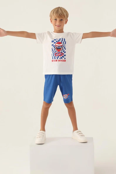 Roly Poly 3331 Pamuklu Kısa Kollu Erkek Çocuk Bermuda Takım Beyaz - Resim 2