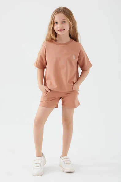U.S POLO KIZ ÇOCUK ŞORTLU TAKIM KAPİÇİNO - Resim 2