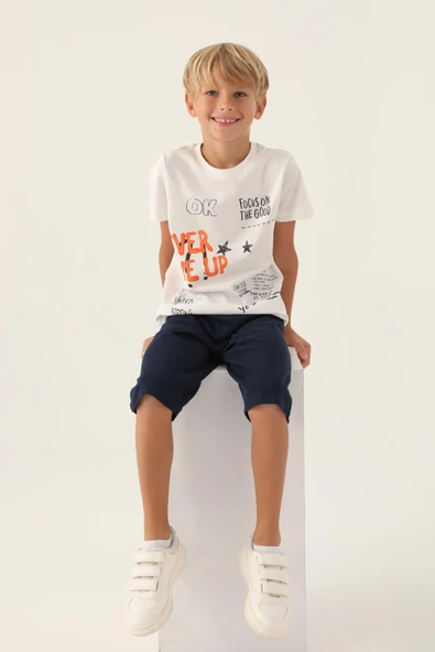 Roly Poly 3353 Pamuklu Erkek Garson Kısa Kollu Kapri Takım Beyaz ürün görseli 1