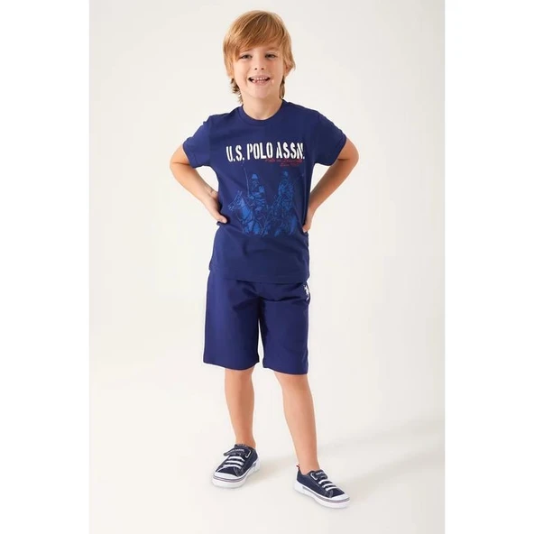 U.S Polo 1306 Pamuklu Kısa Kollu Erkek Garson Bermuda Takım LACİVERT ürün görseli 1