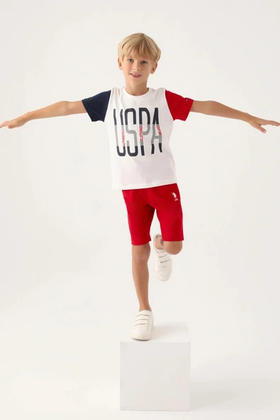 U.S Polo 1715 Pamuklu Kısa Kollu Erkek Garson Bermuda Takım Beyaz - Resim 3