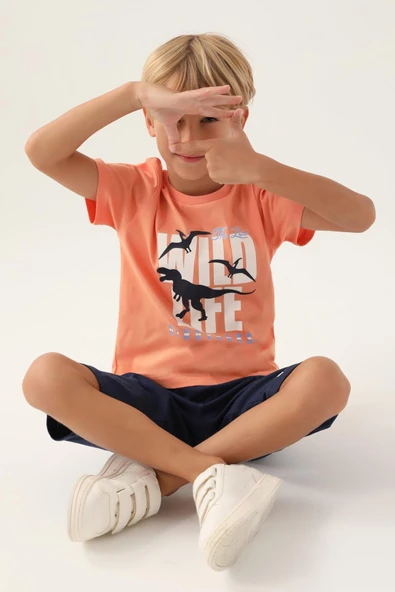 Roly Poly 3365 Pamuklu Kısa Kollu Erkek Garson Kapri Takım TURUNCU - Resim 2