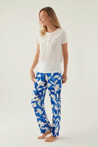 Pierre Cardin 8834 Kısa Kollu Patlı Kadın Pijama Takımı Beyaz - Resim 2