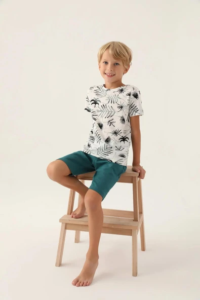 Arnetta 2985 Pamuklu Baba Oğul Kısa Kollu Erkek Garson Bermuda Takım Beyaz - Resim 3