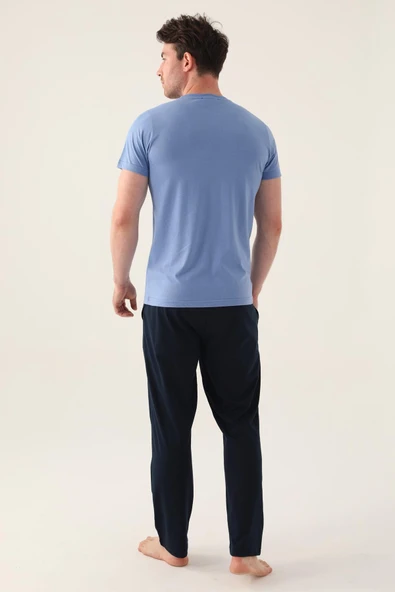 Arnetta 3006 Pamuklu Kısa Kollu Yuvarlak Yaka Erkek Pijama Takımı İNDİGO - 4