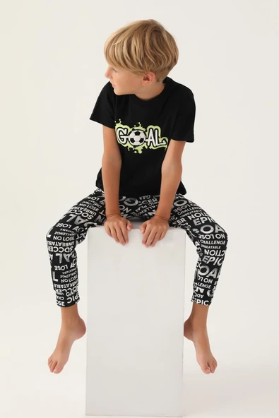 Roly Poly 3344 Pamuklu Kısa Kollu Erkek Garson Pijama Takımı SİYAH - Resim 3