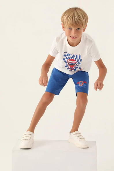 Roly Poly 3331 Pamuklu Kısa Kollu Erkek Çocuk Bermuda Takım Beyaz - Resim 3