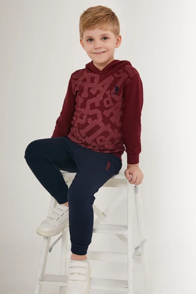 Us Polo 1513 Bordo Renk Erkek Çocuk Uzun Kollu Eşofman Takımı ürün görseli 1