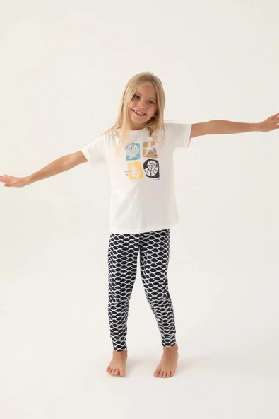 Arnetta 2871 Pamuklu Anne Kız Kısa Kollu Kız Çocuk Pijama Takımı Beyaz - 2
