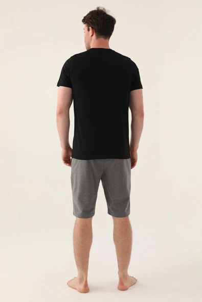 Arnetta 3000 Pamuklu Kısa Kollu Erkek Bermuda Takım SİYAH - Resim 4