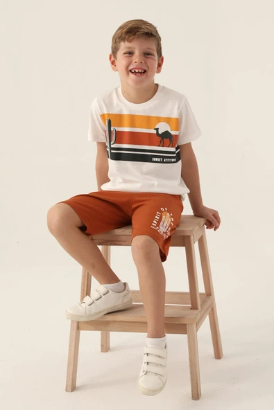 Roly Poly 3339 Pamuklu Baba Oğul  Kısa Kol Erkek Garson Bermuda Takım Beyaz - Resim 2