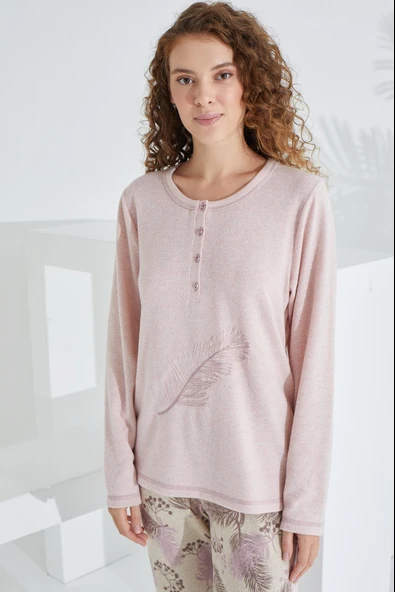 Etoile 98409 Pamuklu Uzun Kollu Kadın Pijama Takımı PEMBE - 2