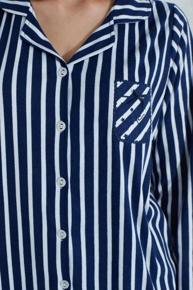 Etoile Ekstra yumuşak Kumaş Uzun Kol Pijama Takımı 98221 Lacivert - Resim 3