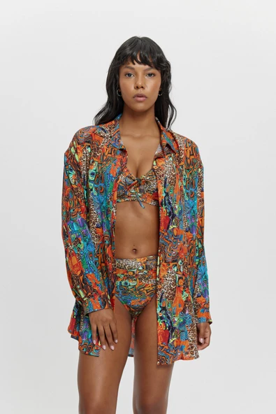 P15003 UZUN KOLLU DÜĞMELİ GÖMLEK ORANJ