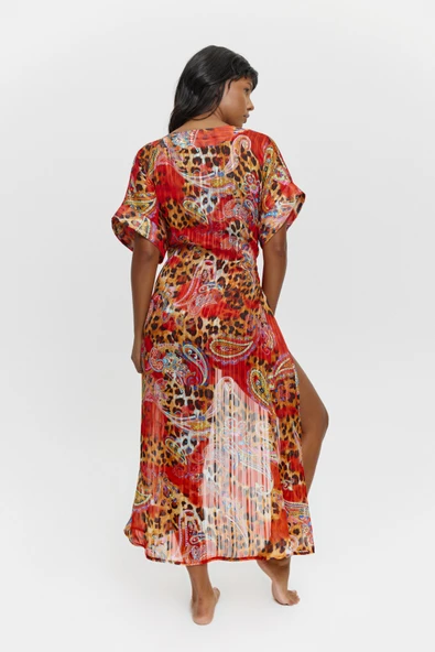 P15013 KISA KOLLU PAREO Kırmızı - Resim 3