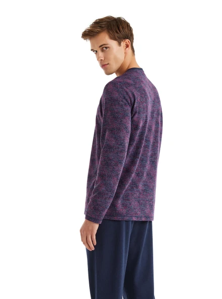 Blackspade 40583 Uzun Kollu V Yaka Erkek Pijama Takımı LACİVERT - Resim 4