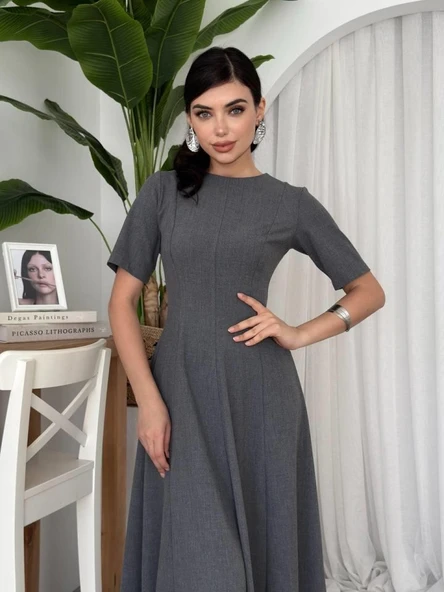 Wera Pliseli Midi Elbise - Resim 4