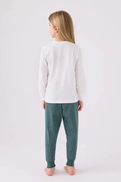 Arnetta 3050 Pamuklu Anne Kız Uzun Kollu Garson Kız Çocuk Pijama Takımı Beyaz - 8