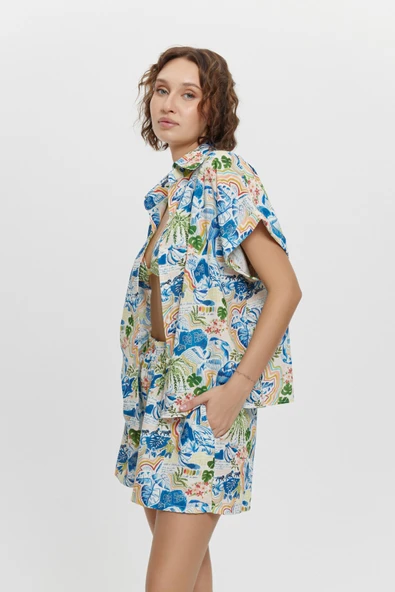 P15008 KISA KOLLU DÜĞMELİ GÖMLEK EKRU - 2