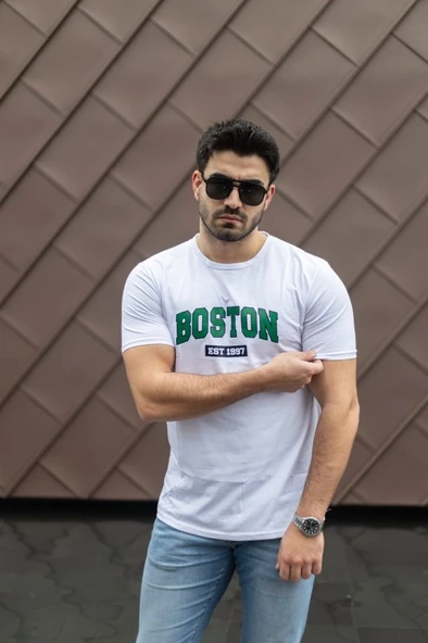 Erkek Boston Baskılı Süprem T-shirt - Resim 5