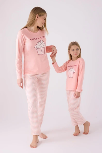 Roly Poly 3479 Kadife Anne Kız Uzun Kollu Kız Çocuk Garson Pijama Takımı PEMBE - 1