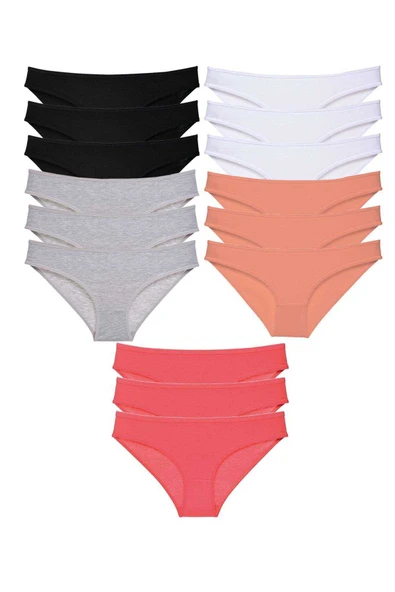 15 adet Süper Eko Set Likralı Kadın Slip Külot Siyah Gri Beyaz Pudra Fuşya - 1