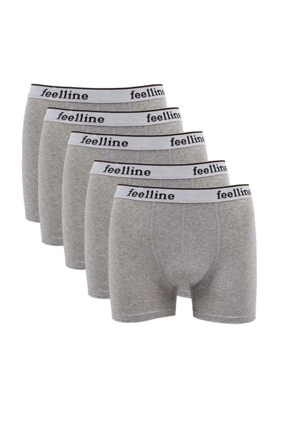 5 adet Feelline Gri Pamuklu Doğal Likralı Erkek Boxer - 1