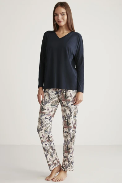 Alin 327 Yumuşak Doku Uzun Kol Kadın Pijama Takımı ANTRASİT ürün görseli 1