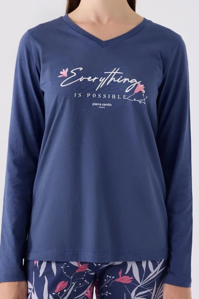 Pierre Cardin 8902 Pamuklu Uzun Kollu Kadın Pijama Takımı MOR - Resim 3