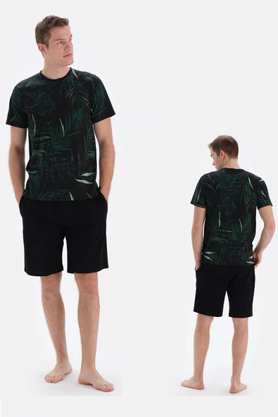 Eros 33032 Pamuklu Kısa Kollu Erkek Şortlu Pijama Takımı SİYAH - Resim 3